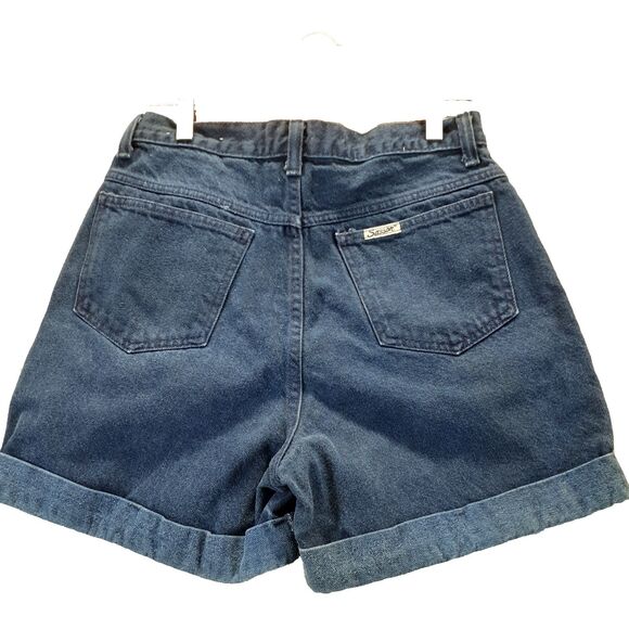 Sasson Hi Waist Mom Pleated Rolled Hemmed Denim Shorts Size 12 Dark Blue - Picture 8 of 10